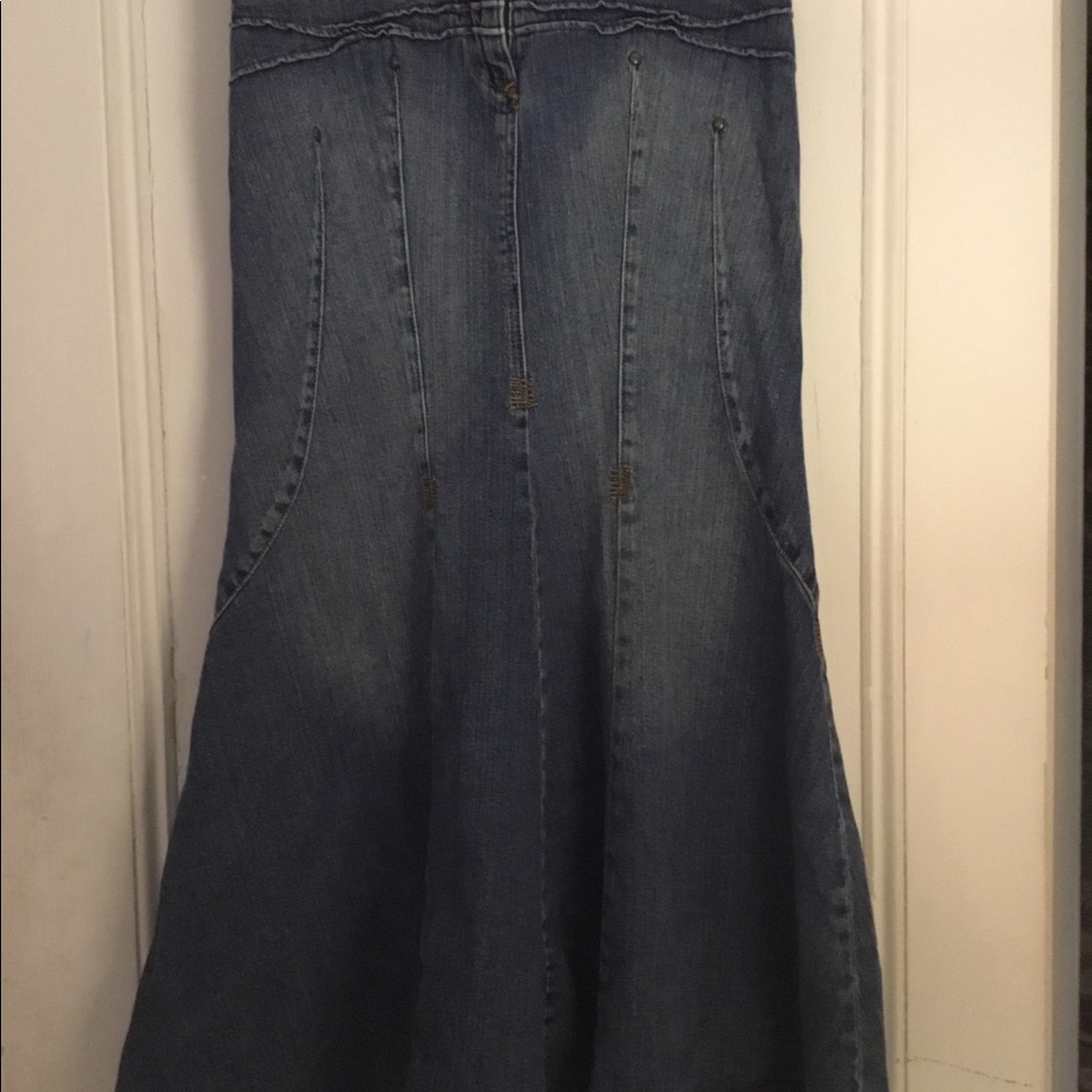 Bisou Bisou festival denim flared maxi skirt